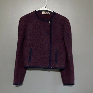 Vintage Joseph A Bank Women 10 100% Wool Short Jacket Purple Lady Classic Preppy